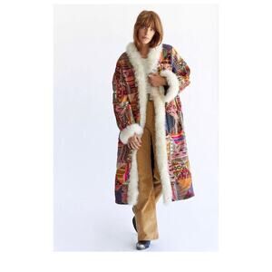Free People Womens Caravan Patchwork Shearling Trim Coat Size M